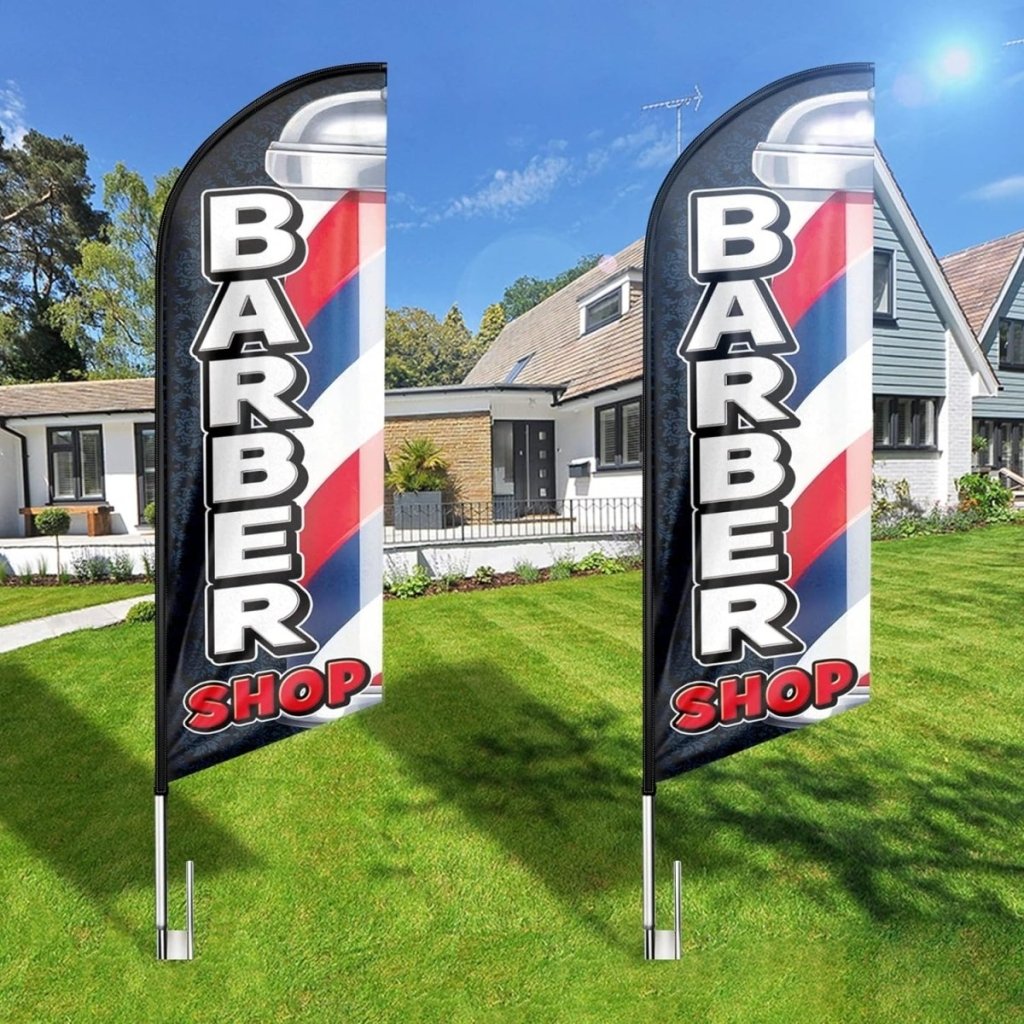 Barber Shop Sign - 8Ft Black Barber Shop Feather Flag for Barber Shop Business（Flagpole Not Included） - FSFlag