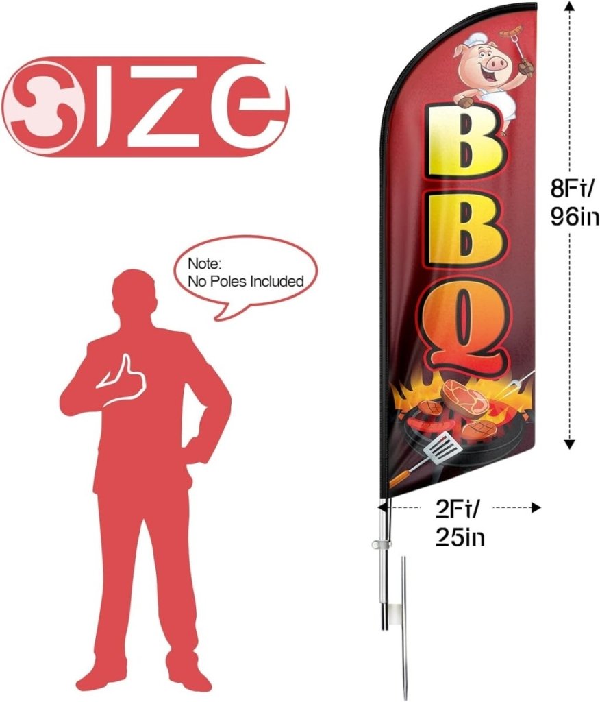 BBQ Flags - 8ft BBQ Advertising Swooper Flag Banner!（Flagpole Not Included） - FSFlag