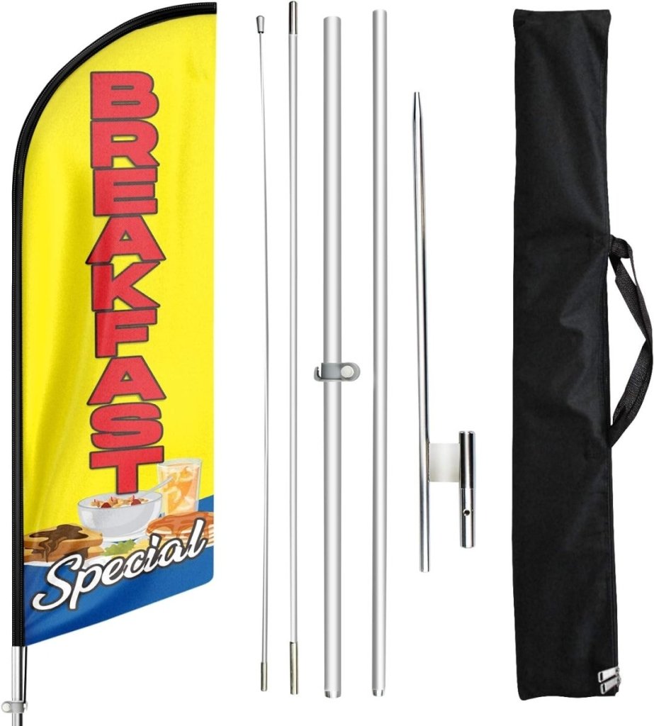 Breakfast sign - 11ft Breakfast Special Feather Flag with Ground Stake (Yellow) - FSFlag