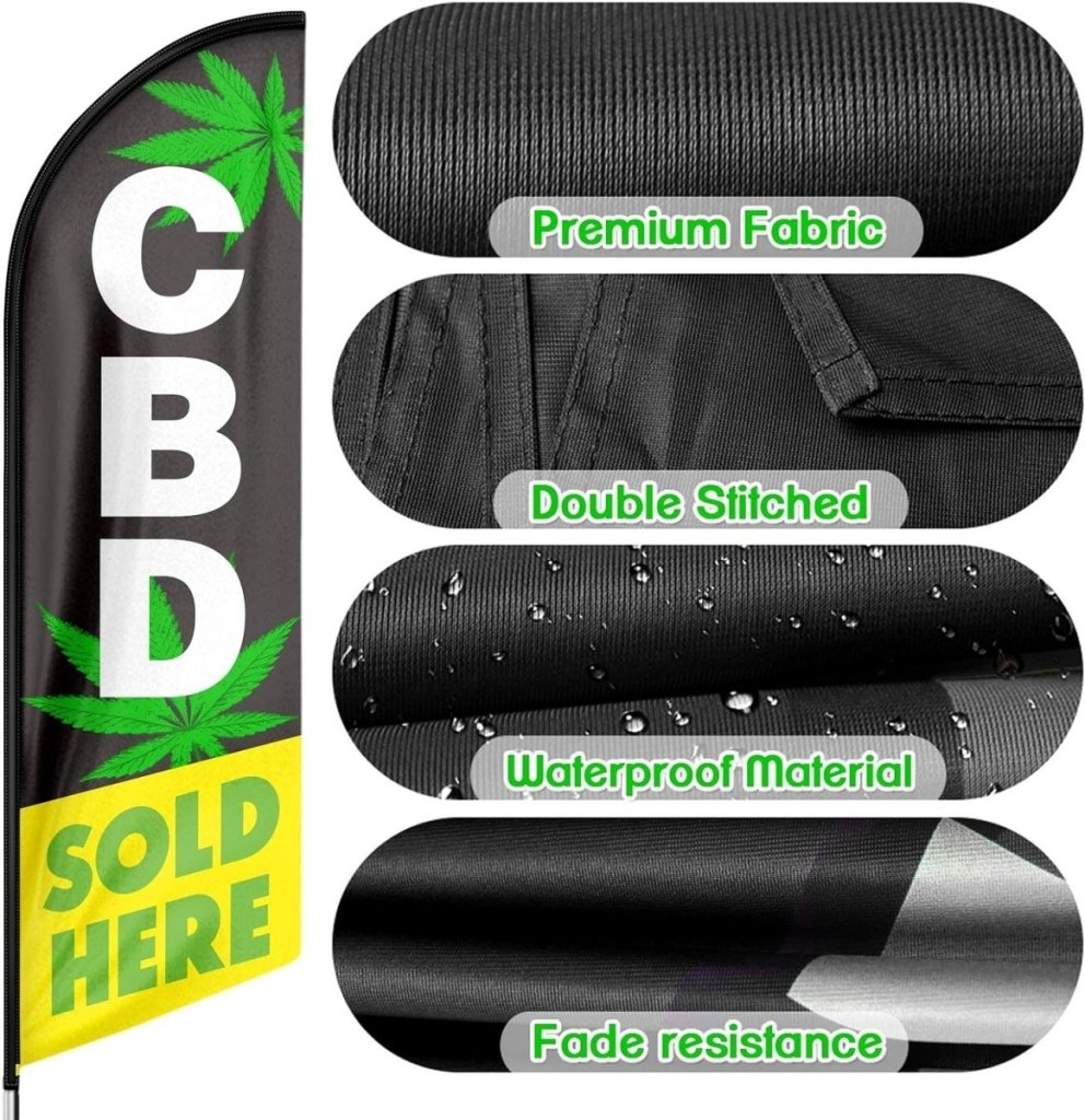 CBD Sold Here Flag - 11ft Black CBD Sold Here Feather Flag for CBD Business - FSFlag