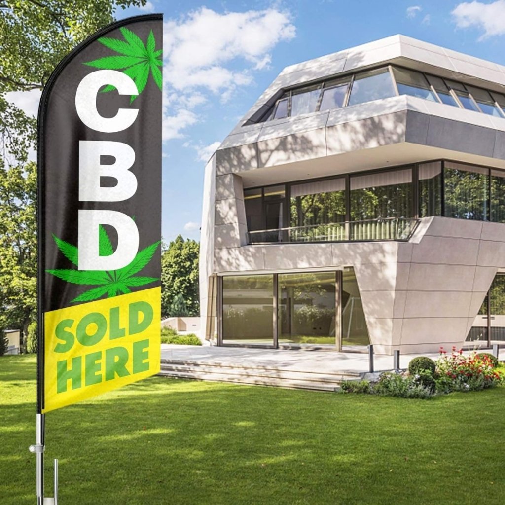 CBD Sold Here Flag - 11ft Black CBD Sold Here Feather Flag for CBD Business - FSFlag