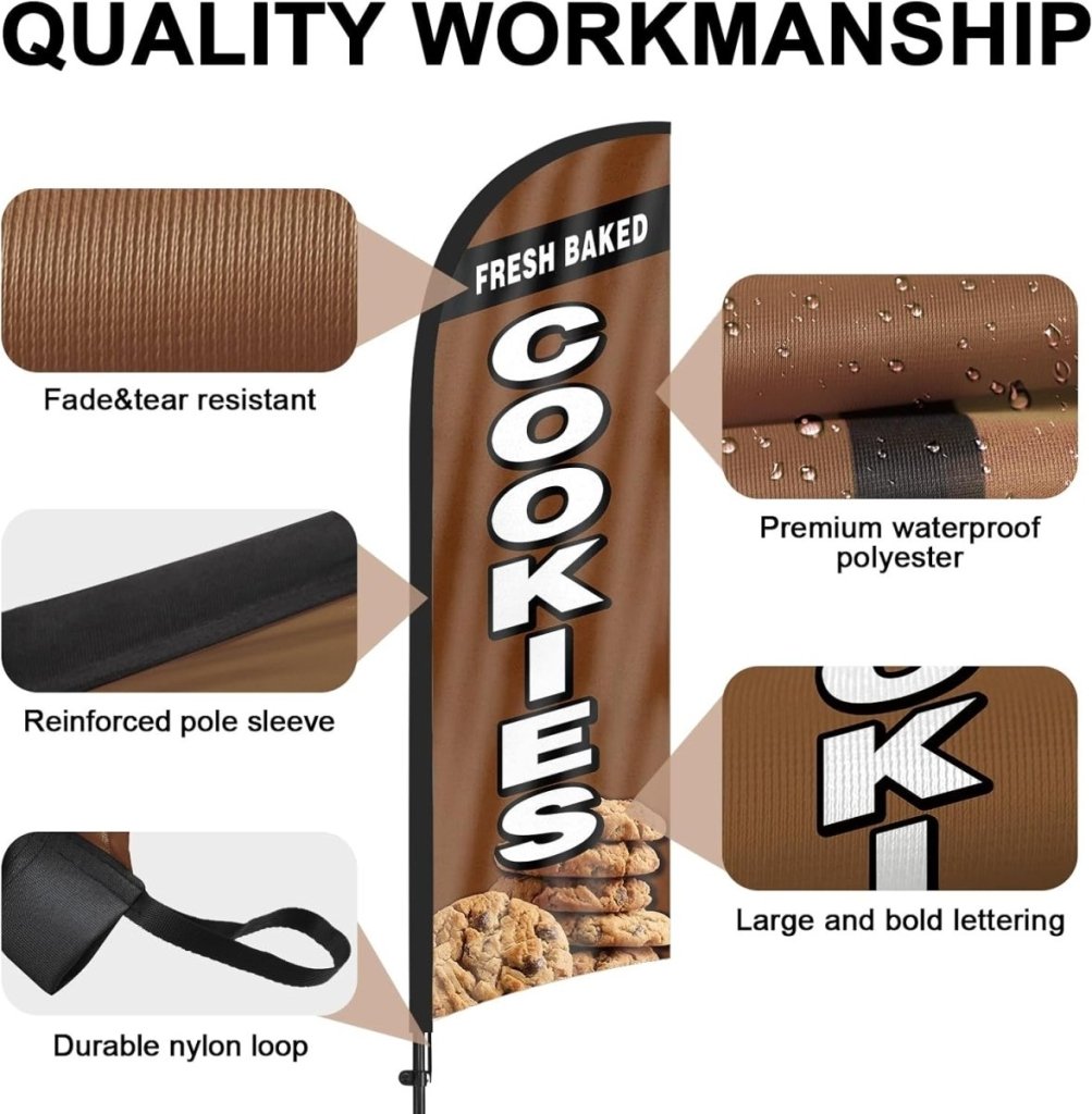 Cookies Sign - 8ft Fresh Baked Cookies Feather Flag Kit with Pole and Stake - FSFlag