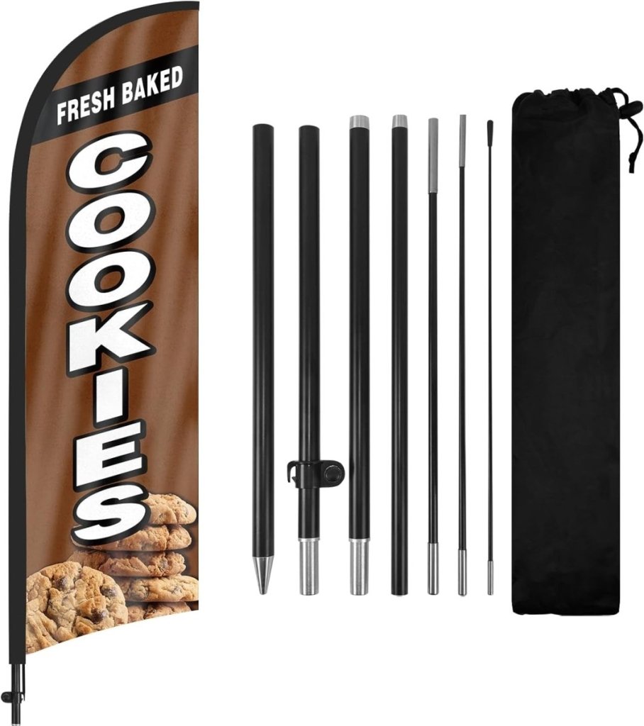 Cookies Sign - 8ft Fresh Baked Cookies Feather Flag Kit with Pole and Stake - FSFlag