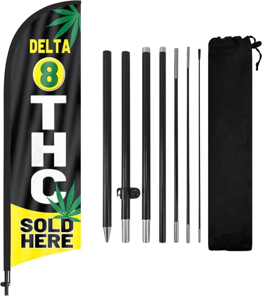 Delta 8 Sold Here sign - 8ft Delta 8 Sold Here Feather Flag for Delta 8 Sold Here Business - FSFlag