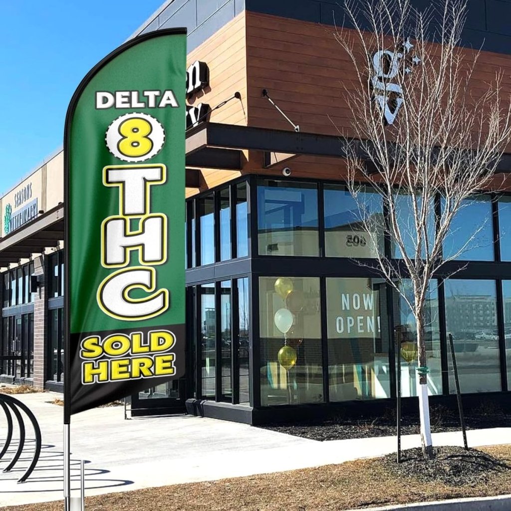 8ft Green Delta 8 THC Sold Here Feather Flag Set for Delta 8 THC Business (Flagpole Not Included) - FSFlag.