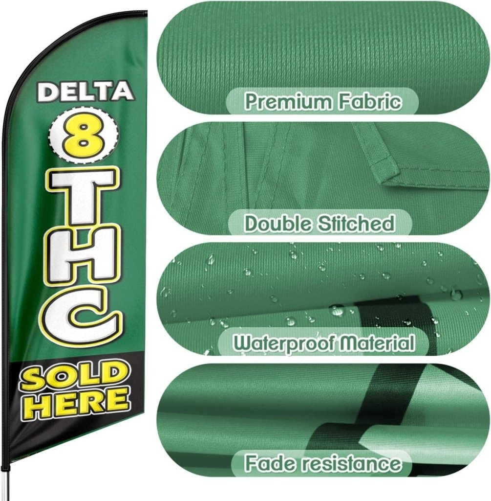 8ft Green Delta 8 THC Sold Here Feather Flag Set (Flagpole Not Included) - FSFlag.