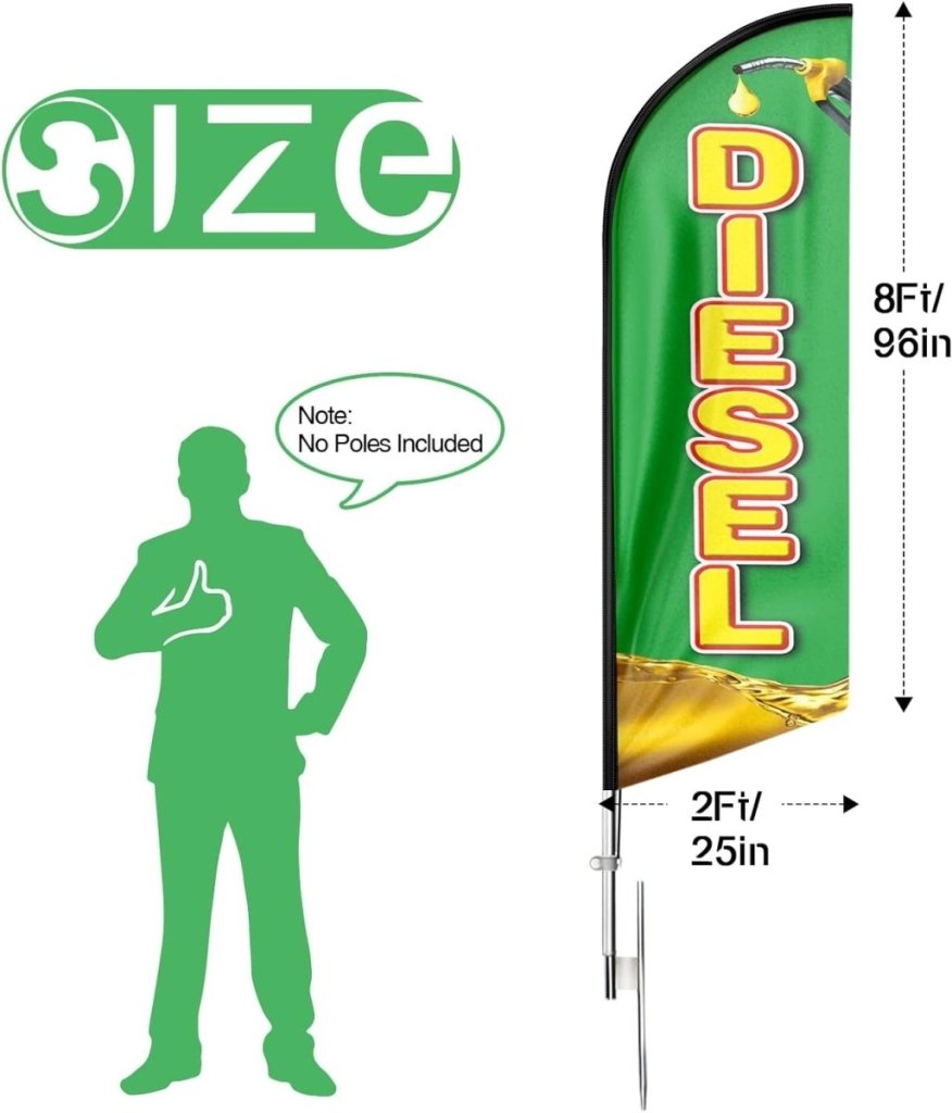 Diesel Sign - 8ft Green Diesel Feather Flag: Advertising Banner for Diesel Business（Flagpole Not Included） - FSFlag