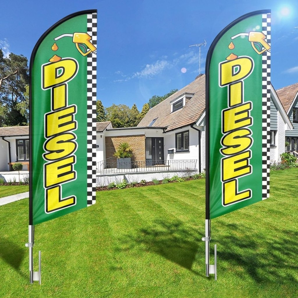 Diesel Sign - 8ft Green Diesel Feather Flag for Diesel Business（Flagpole Not Included） - FSFlag