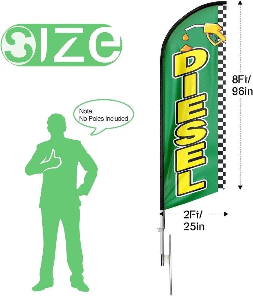 Diesel Sign - 8ft Green Diesel Feather Flag for Diesel Business（Flagpole Not Included） - FSFlag