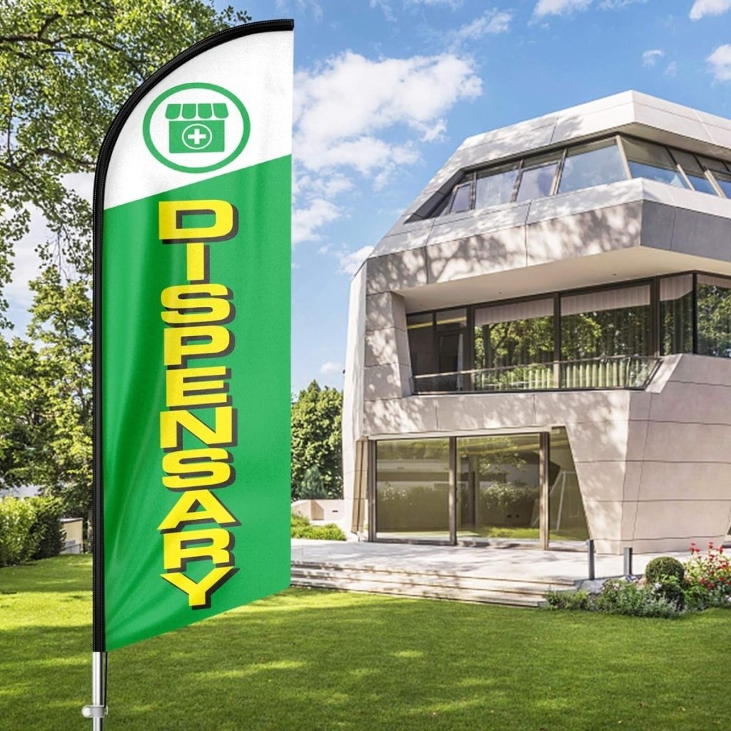 Dispensary Flag - 11ft Advertising Swooper Flag with Ground Stake for Dispensary - FSFlag