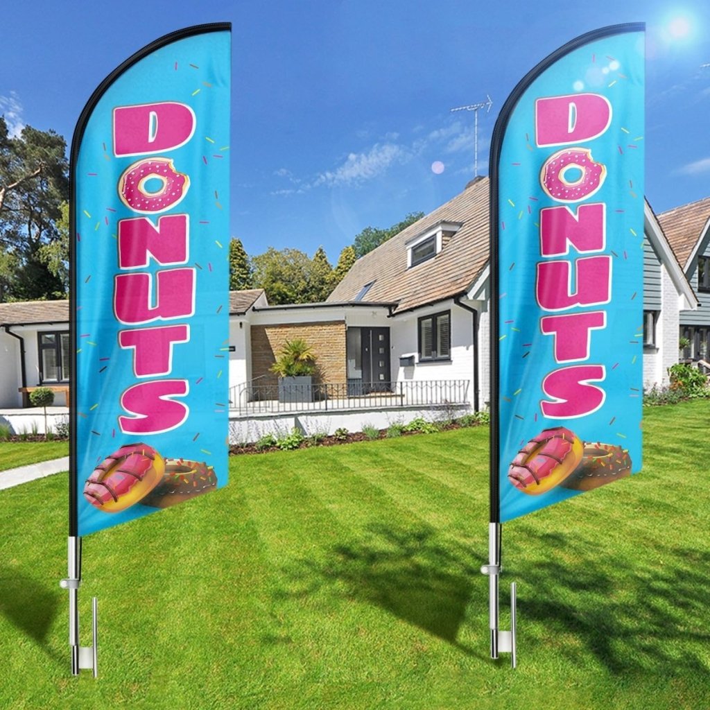 Donut Sign - 8ft Donuts Advertising Swooper Flag Banner（Flagpole Not Included） - FSFlag