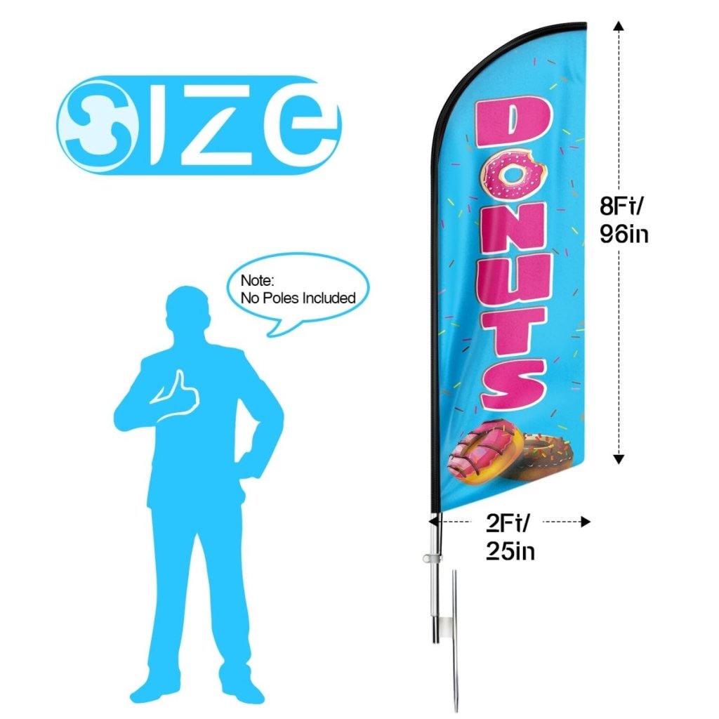 Donut Sign - 8ft Donuts Advertising Swooper Flag Banner（Flagpole Not Included） - FSFlag