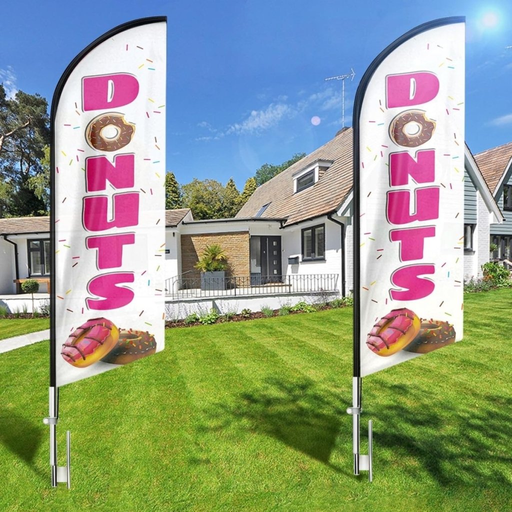 Donuts Sign - 8ft White Donuts Feather Flag!（Flagpole Not Included） - FSFlag