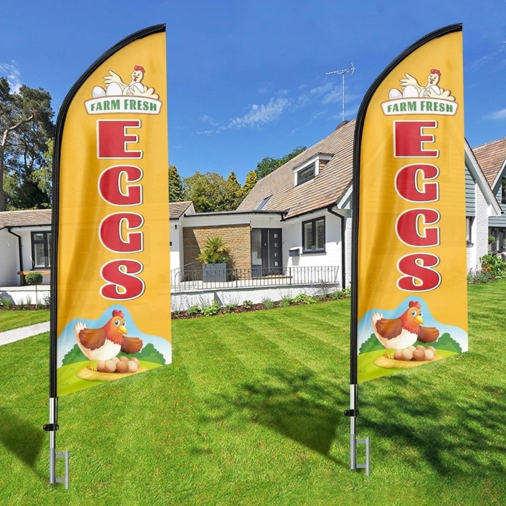 Egg Flag - 8ft Farm Fresh Eggs Feather Flag（Flagpole Not Included） - FSFlag