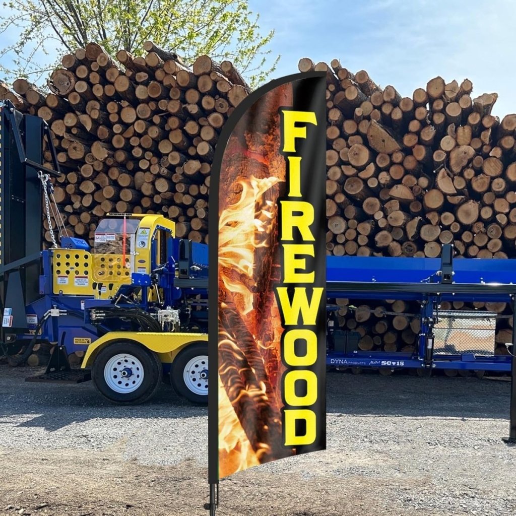 Firewood For Sale Sign - Firewood Feather Flag with Flag Pole and Ground Stake - FSFlag