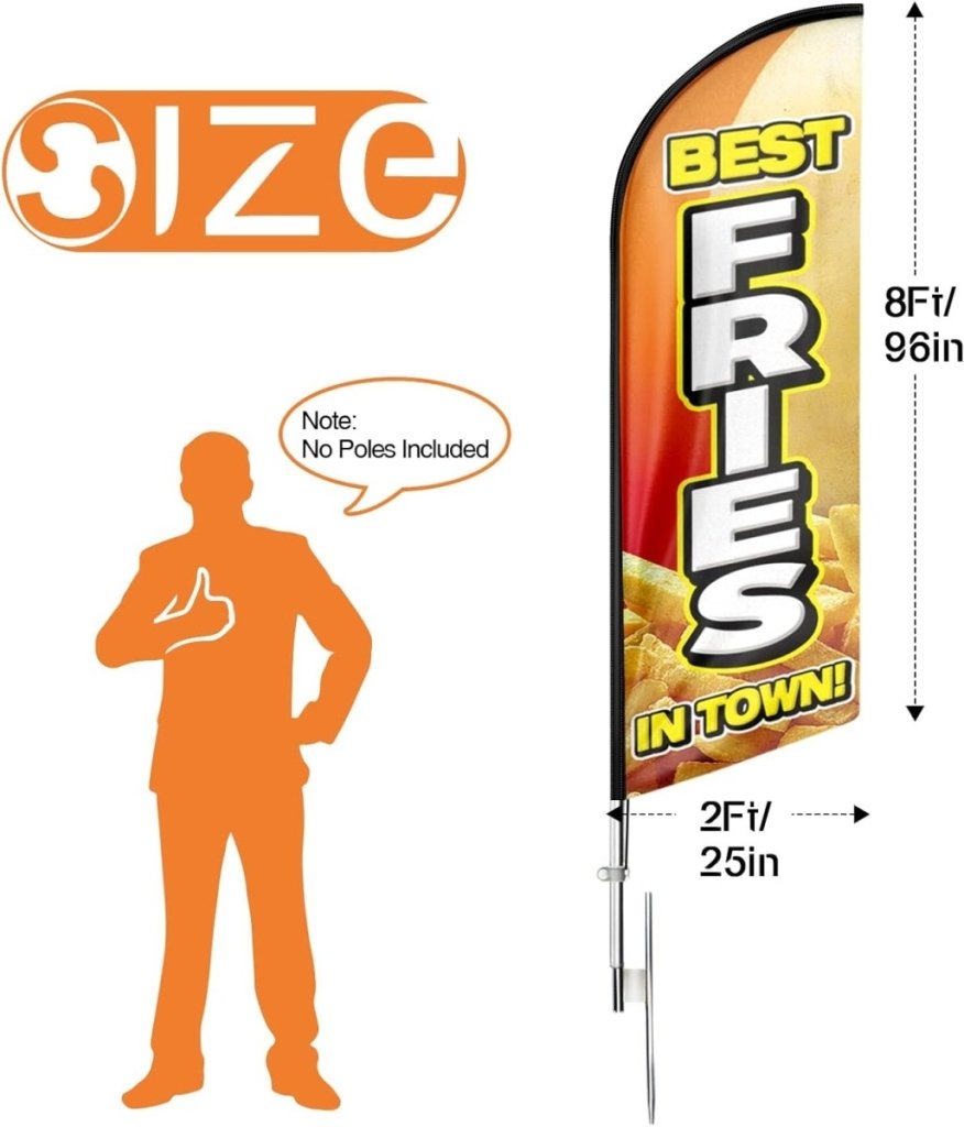 Flag Signs For Business - 8ft Fries Feather Flag!（Flagpole Not Included） - FSFlag