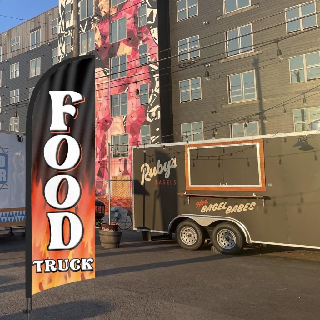 Food Signs Flag Kit - 8ft Food Truck Feather Flag Kit with Pole and Stake - FSFlag