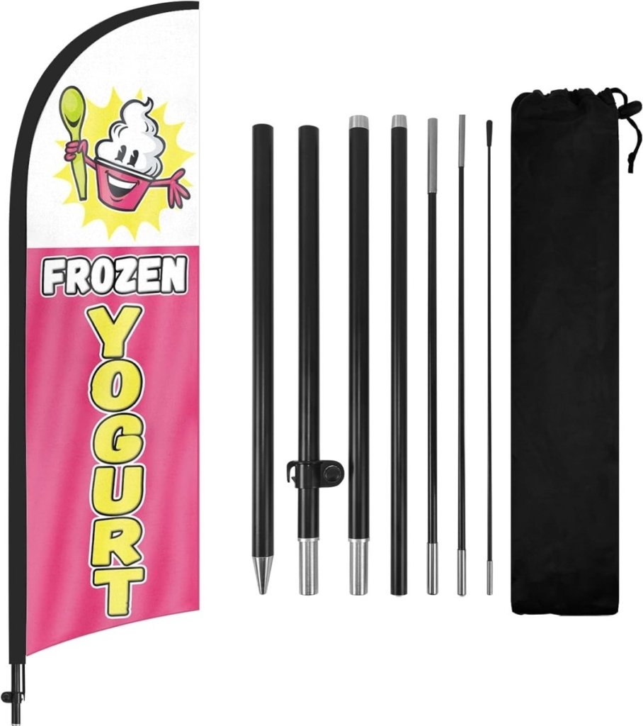 Frozen Yogurt Sign - FSFLAG 8Ft Frozen Yogurt Feather Flag Set for Frozen Yogurt Business - FSFlag