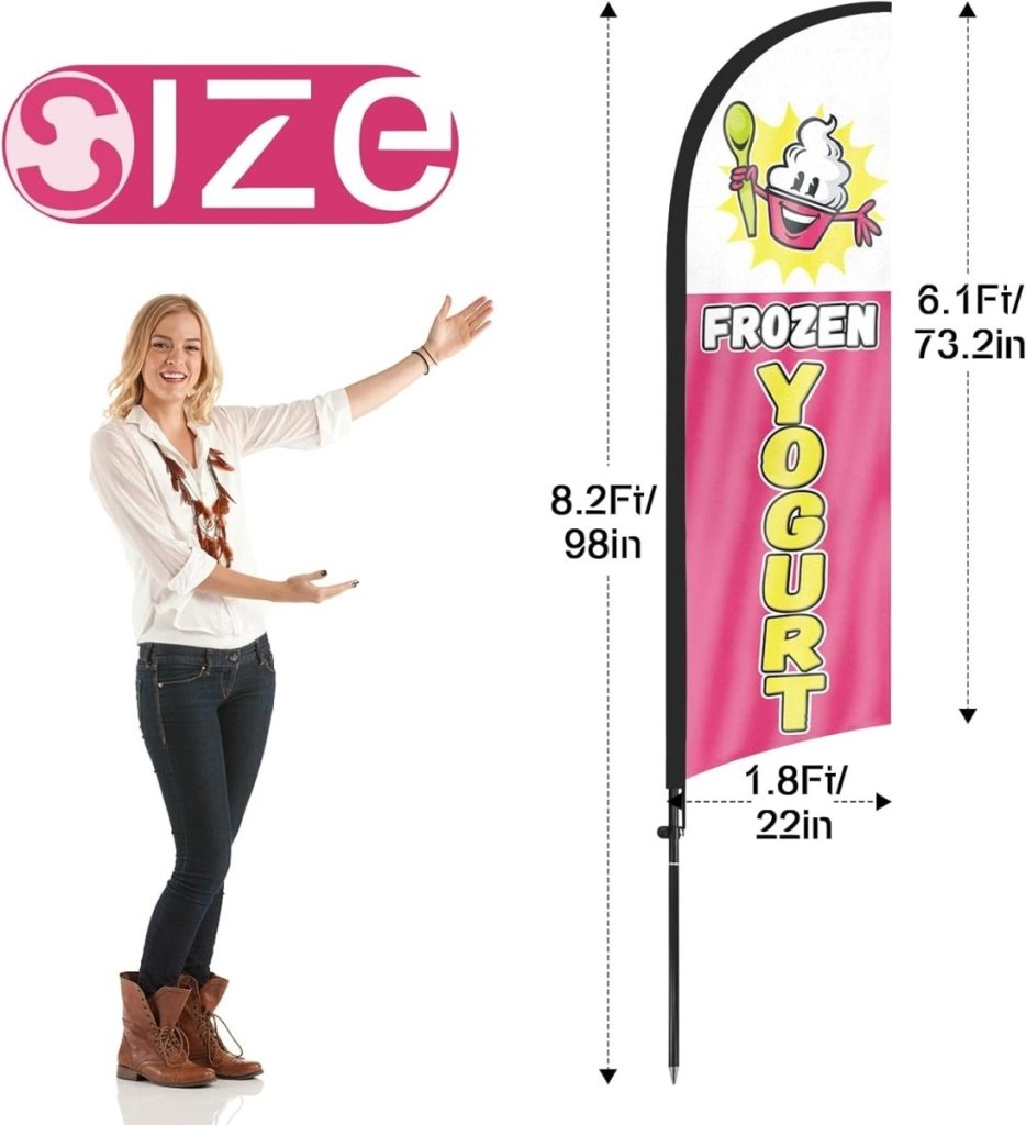 Frozen Yogurt Sign - FSFLAG 8Ft Frozen Yogurt Feather Flag Set for Frozen Yogurt Business - FSFlag