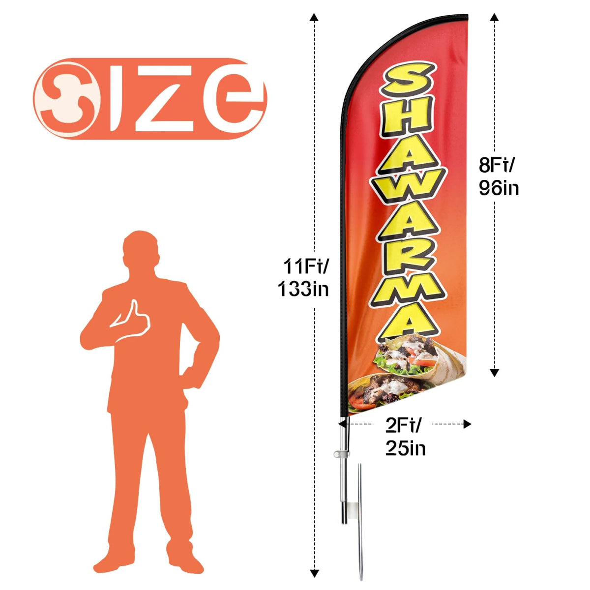 Shawarma Sign - 11ft Shawarma Swooper Flag Feather Flag Pole Kit - FSFlag