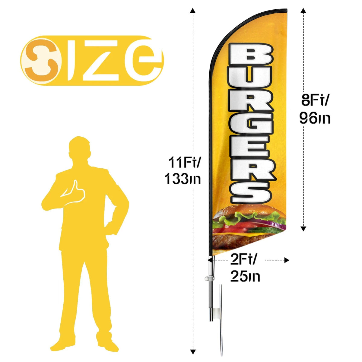 Burgers Sign - 11ft Burgers Swooper Flag Feather Flag Pole Kit - FSFlag