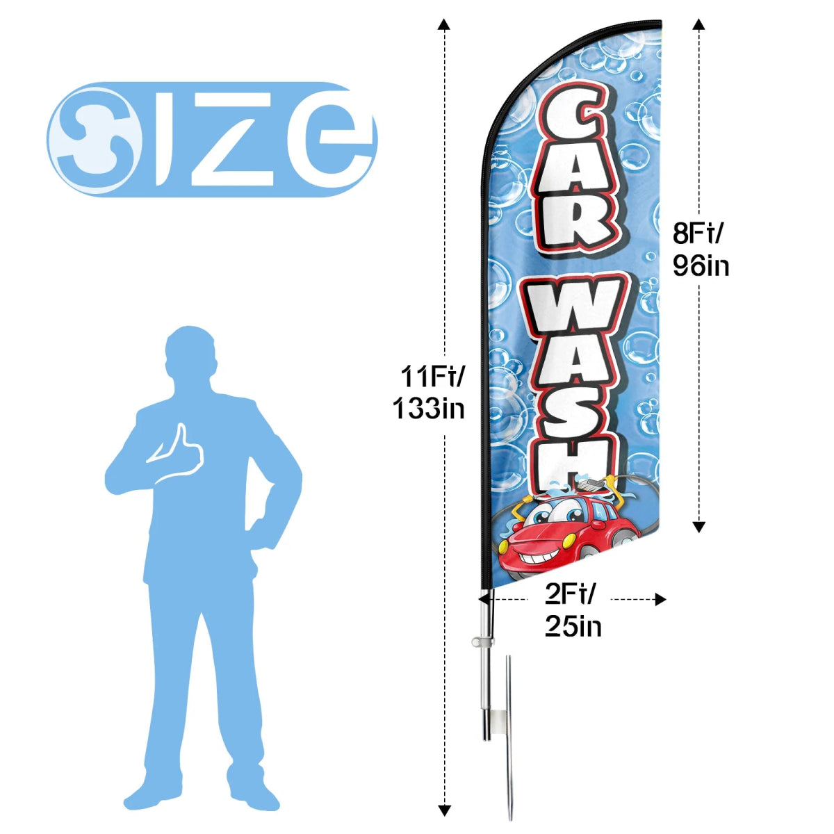 Car Wash Flags - 11ft Car Wash Swooper Flag Feather Flag Pole Kit - FSFlag