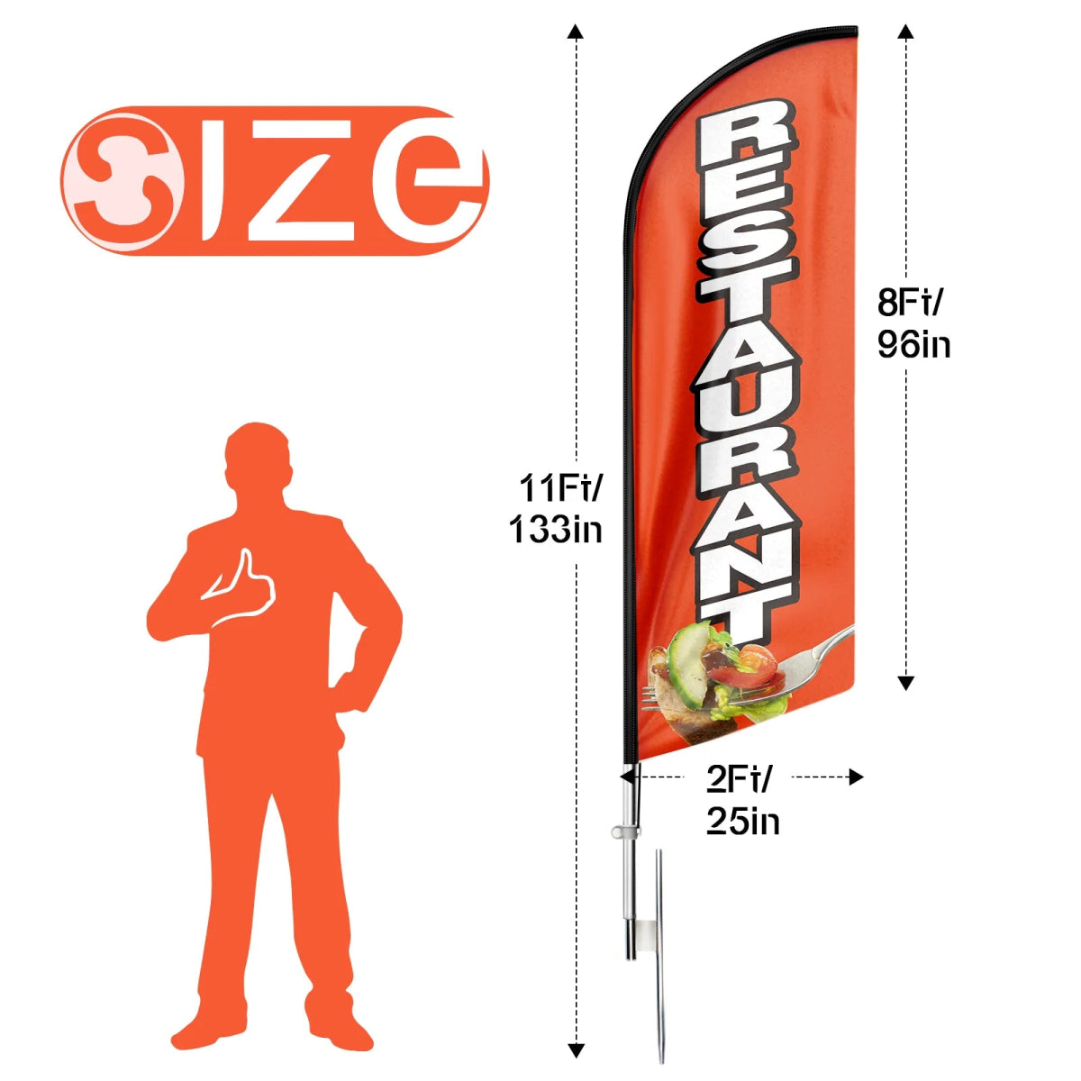 Restaurant Flag - 11ft Restaurant Swooper Flag Feather Flag Pole Kit - FSFlag