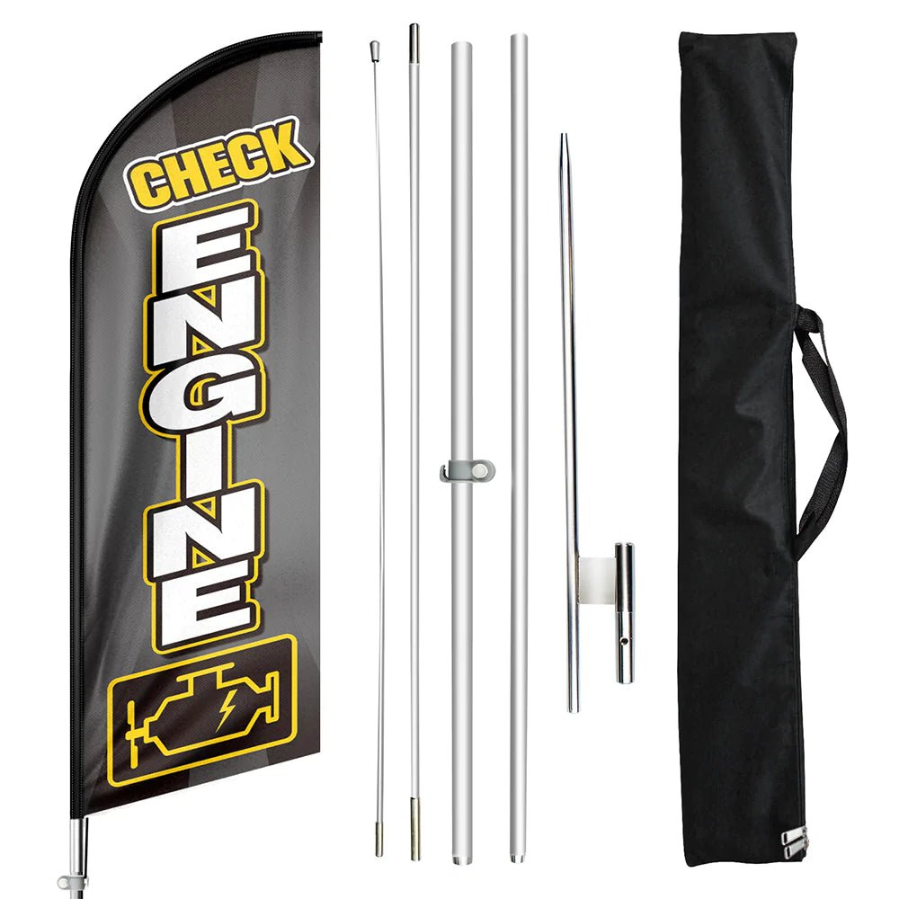 Check Engine Sign - FSFLAG Check Engine Swooper Flag Feather Flag Pole Kit - FSFlag