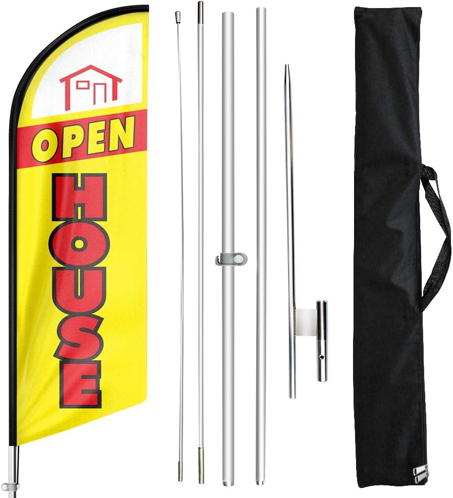 Open House Signs - 11 FT Yellow Open House Flag Pole Kit and Ground Stake - FSFlag