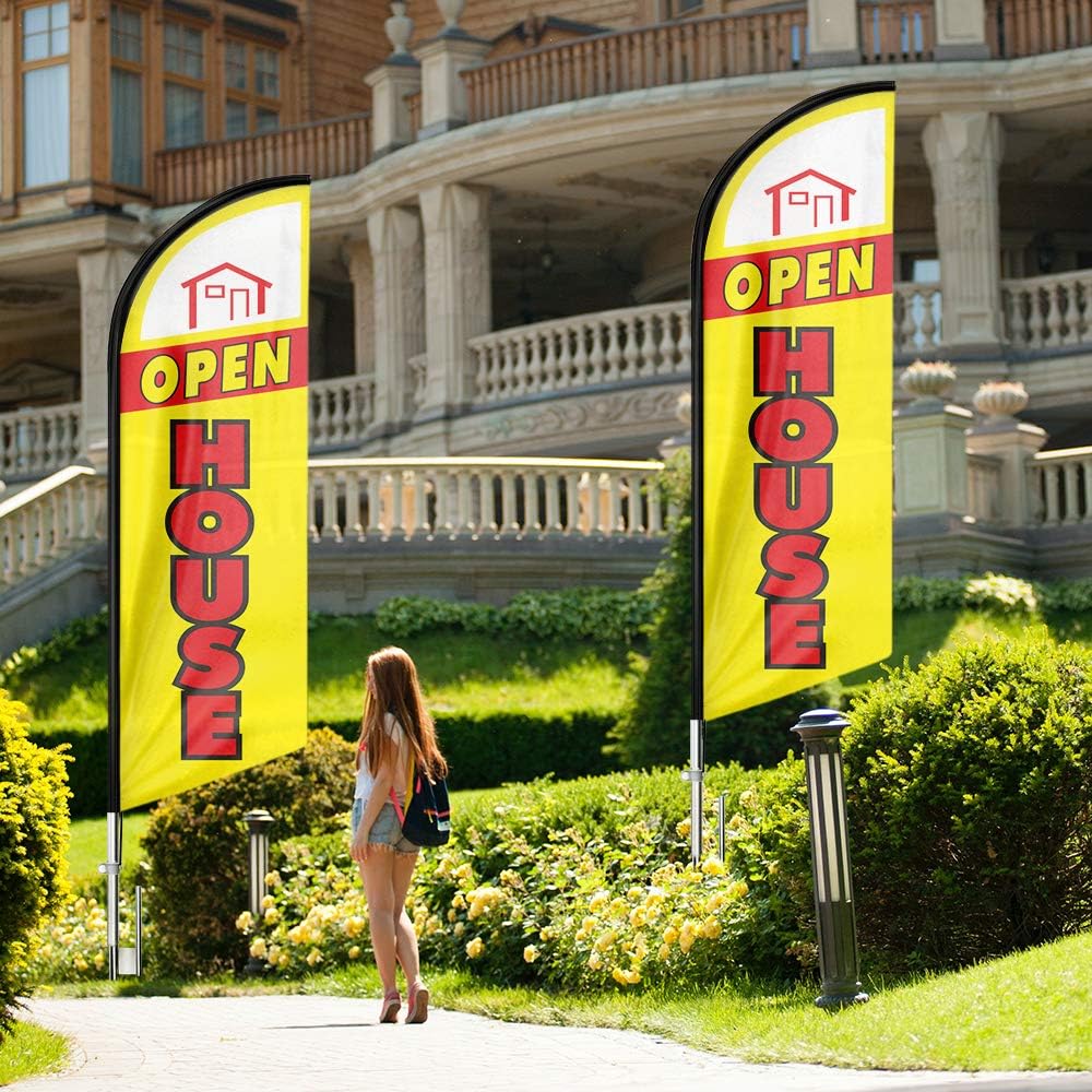 Open House Signs - 11 FT Yellow Open House Flag Pole Kit and Ground Stake - FSFlag