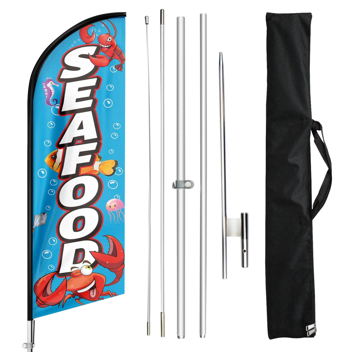 Seafood Sign - FSFLAG Seafood Swooper Flag Feather Flag Pole Kit - FSFlag