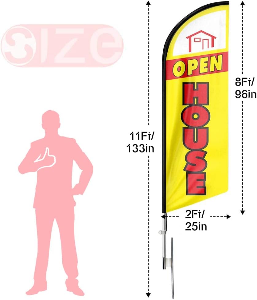 Open House Signs - 11 FT Yellow Open House Flag Pole Kit and Ground Stake - FSFlag