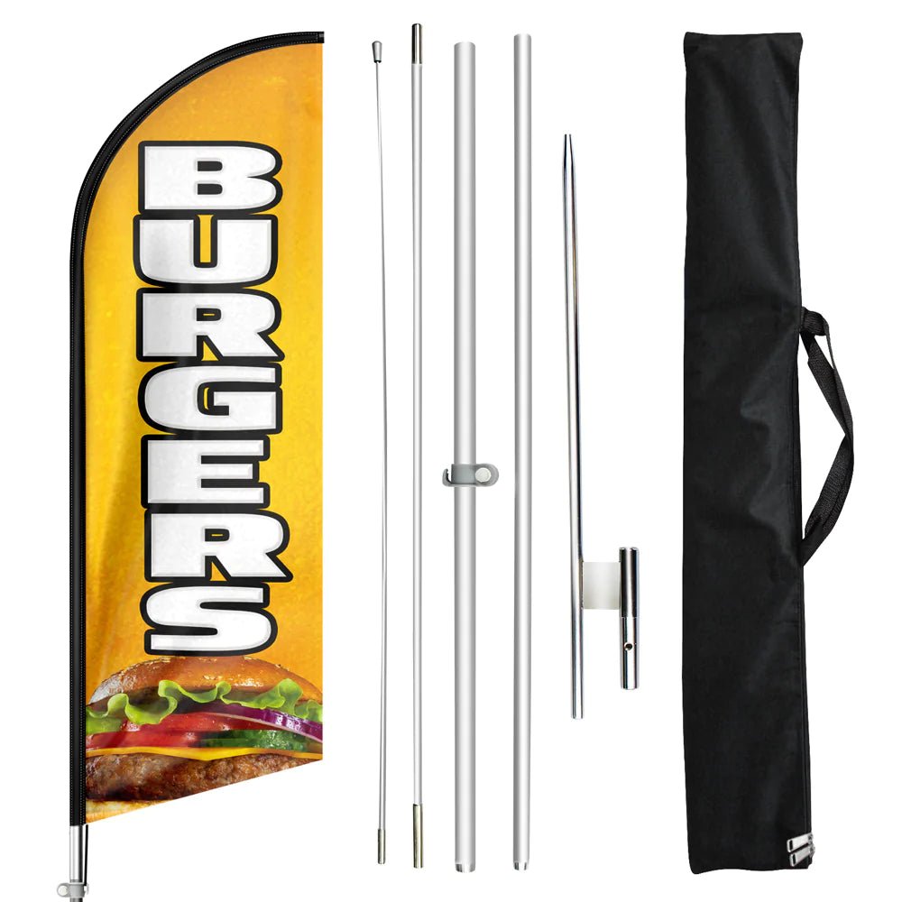 Burgers Sign - 11ft Burgers Swooper Flag Feather Flag Pole Kit - FSFlag