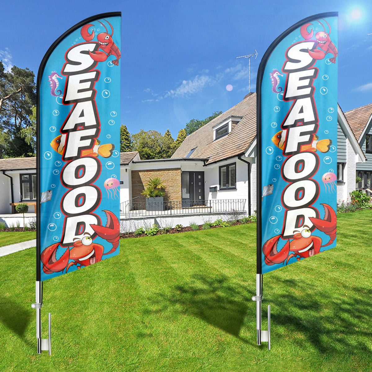 Seafood Sign - FSFLAG Seafood Swooper Flag Feather Flag Pole Kit - FSFlag