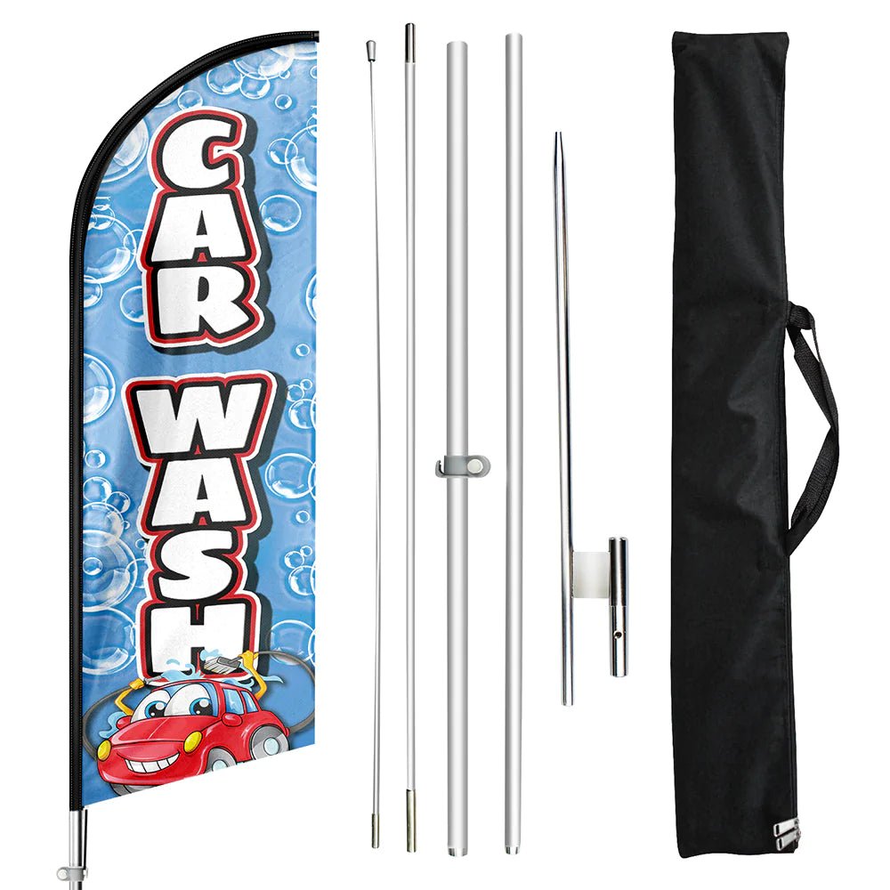 Car Wash Flags - 11ft Car Wash Swooper Flag Feather Flag Pole Kit - FSFlag