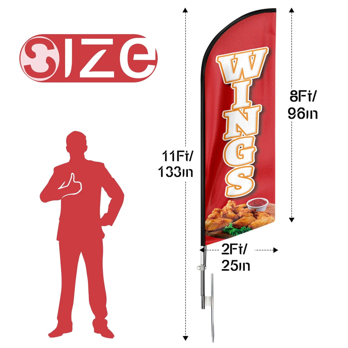 Red Wings Sign - FSFLAG Wings Swooper Flag Feather Flag Pole Kit - FSFlag