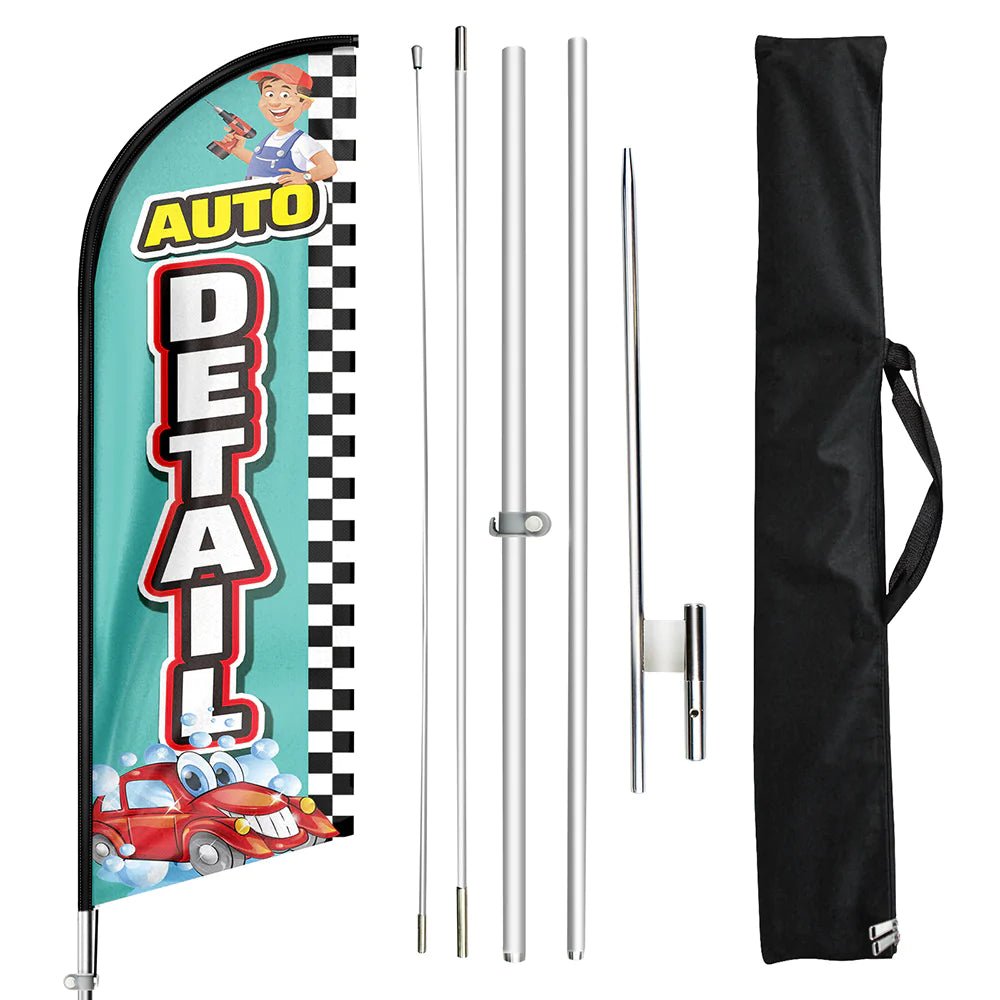 Auto Detailing Signs - 11ft Auto Detailing Swooper Flag Feather Flag Pole Kit - FSFlag