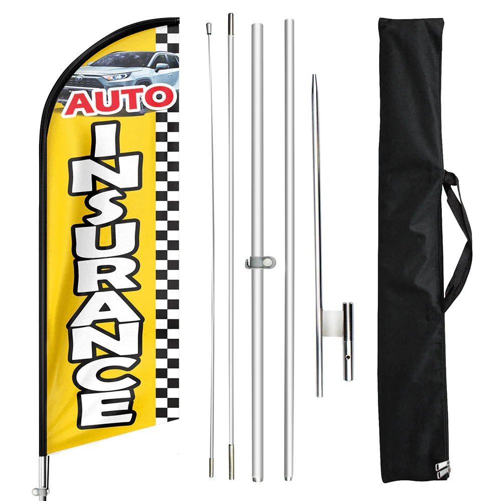 Auto Insurance Sign - FSFLAG Auto Insurance Swooper Flag Feather Flag Pole Kit - FSFlag