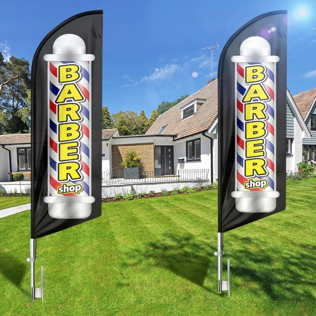 FSFLAG Barber Shop Feather Flag: 8Ft Black Advertising Banner for Barber Shop Business(Flagpole Not Included) - FSFlag