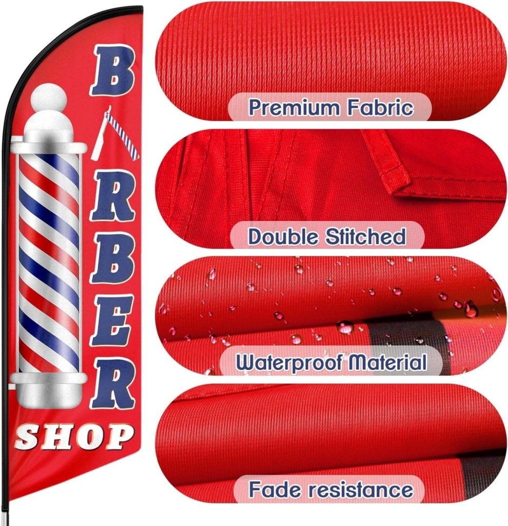 FSFLAG Barber Shop Feather Flag: 8Ft Red Advertising Banner for Barber Shop Business(Flagpole Not Included) - FSFlag