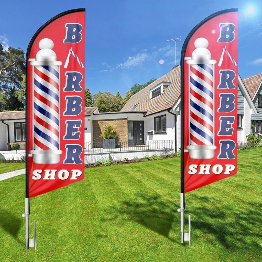 FSFLAG Barber Shop Feather Flag: 8Ft Red Advertising Banner for Barber Shop Business(Flagpole Not Included) - FSFlag