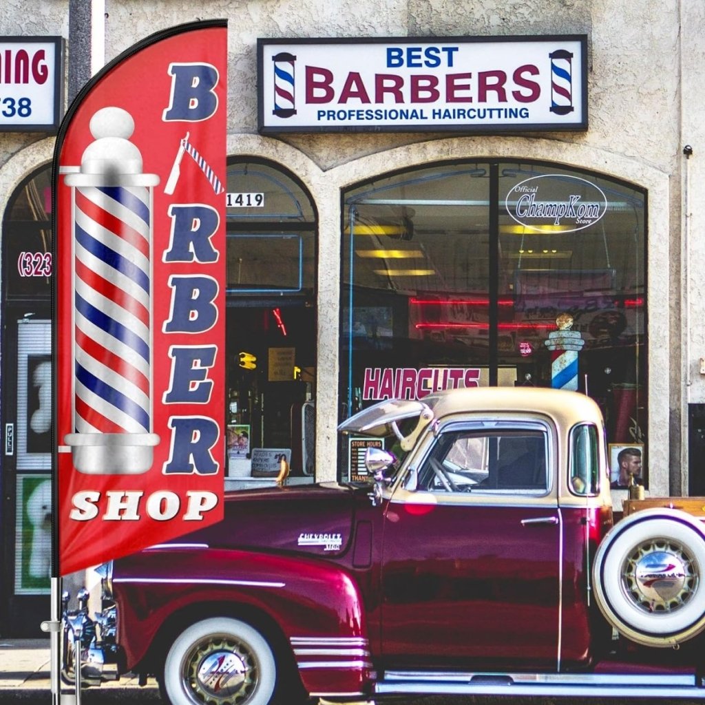 FSFLAG Barber Shop Feather Flag: 8Ft Red Advertising Banner for Barber Shop Business(Flagpole Not Included) - FSFlag