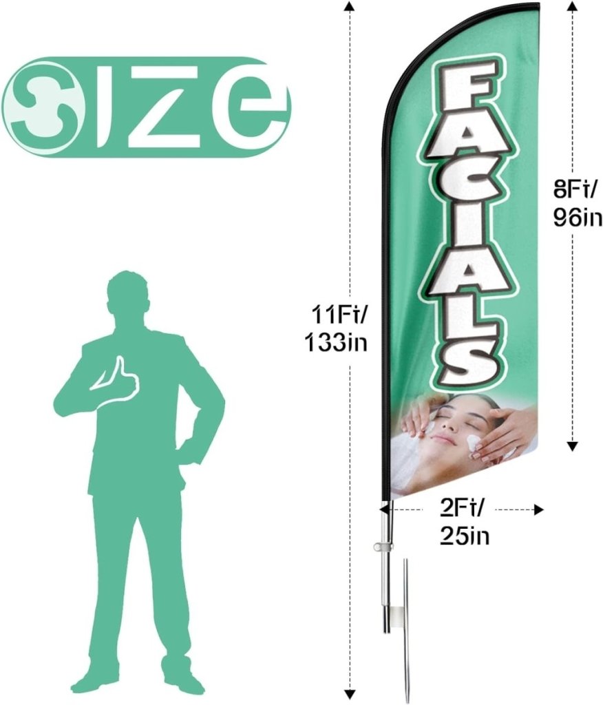 FSFLAG Facials Feather Flag Kit: 11ft Advertising Banner for Facials Business - FSFlag