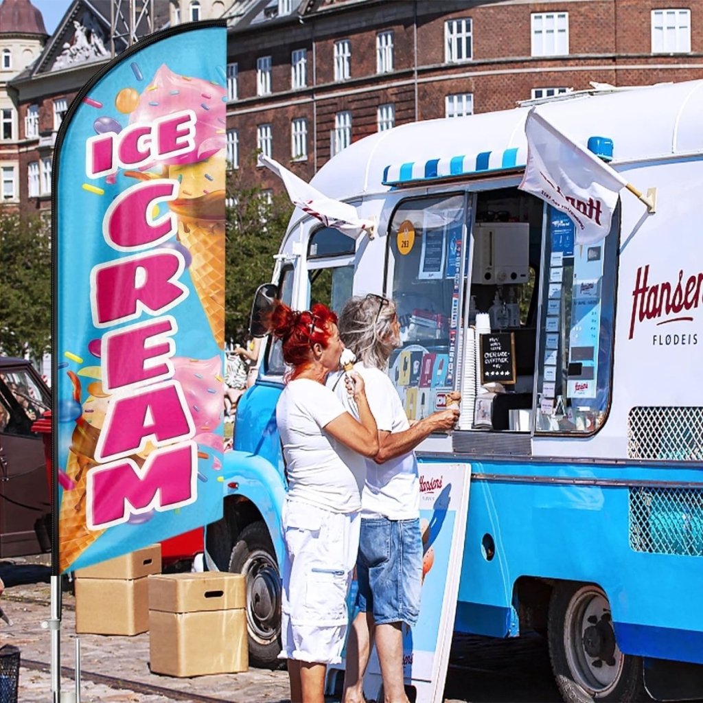 FSFLAG Ice Cream Feather Flag Banner: 8Ft Advertising Banner for Ice Cream Business(Flagpole Not Included) - FSFlag