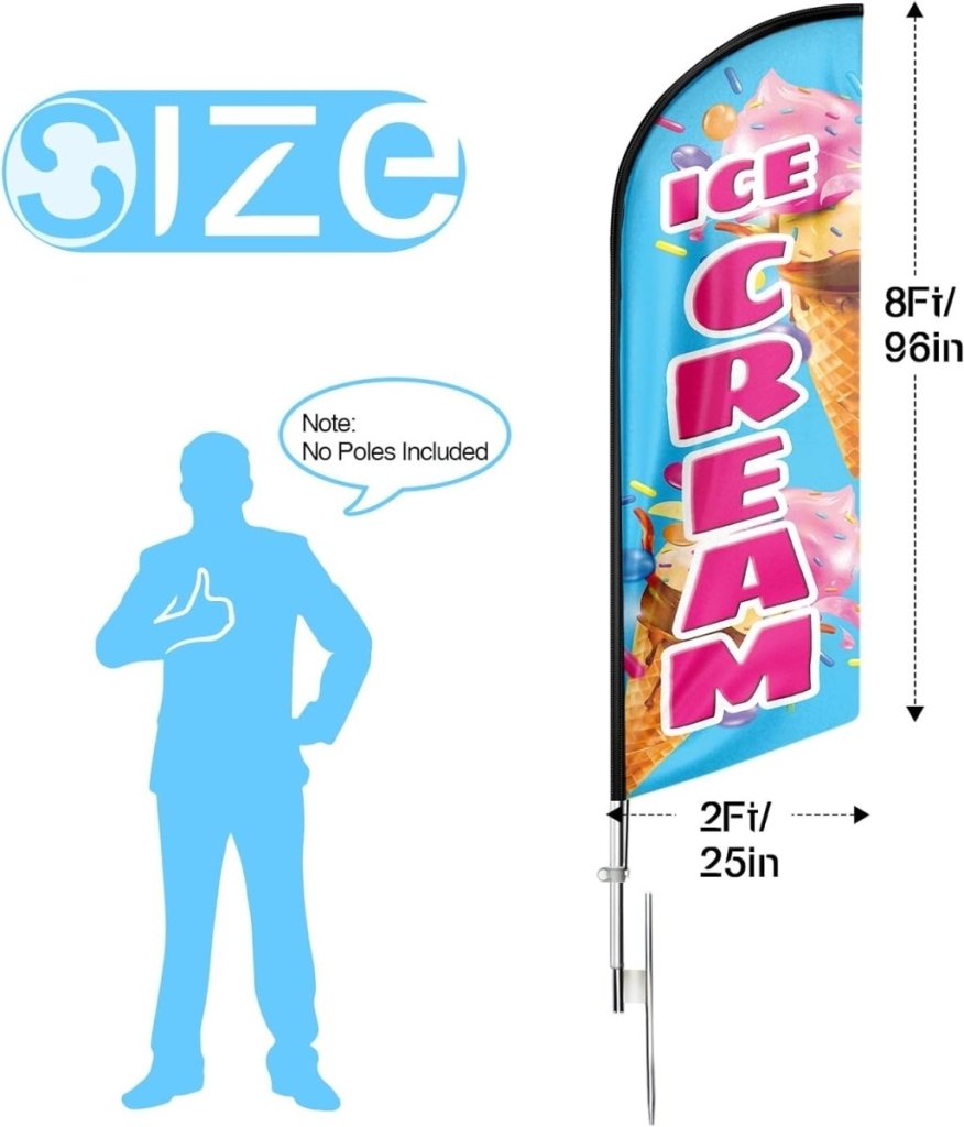 FSFLAG Ice Cream Feather Flag Banner: 8Ft Advertising Banner for Ice Cream Business(Flagpole Not Included) - FSFlag