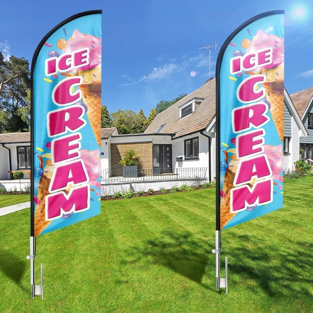 FSFLAG Ice Cream Feather Flag Banner: 8Ft Advertising Banner for Ice Cream Business(Flagpole Not Included) - FSFlag