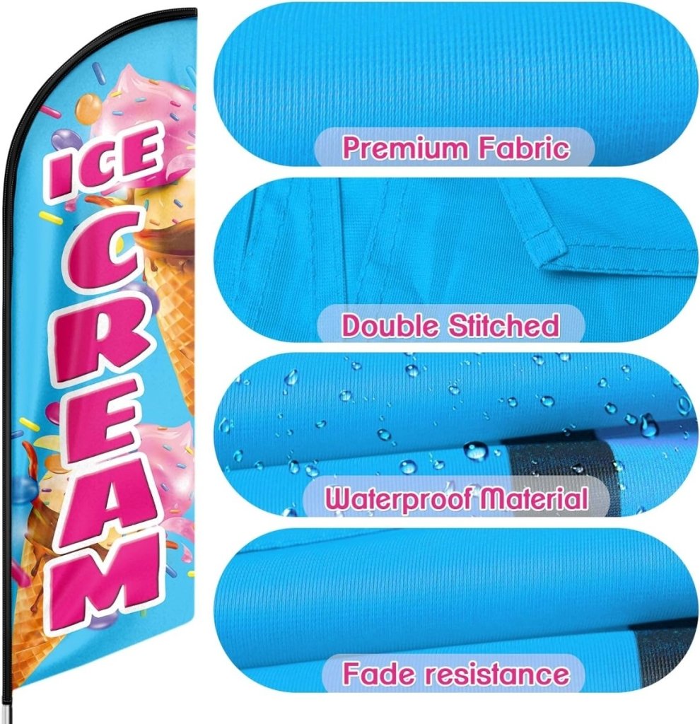 FSFLAG Ice Cream Feather Flag Banner: 8Ft Advertising Banner for Ice Cream Business(Flagpole Not Included) - FSFlag