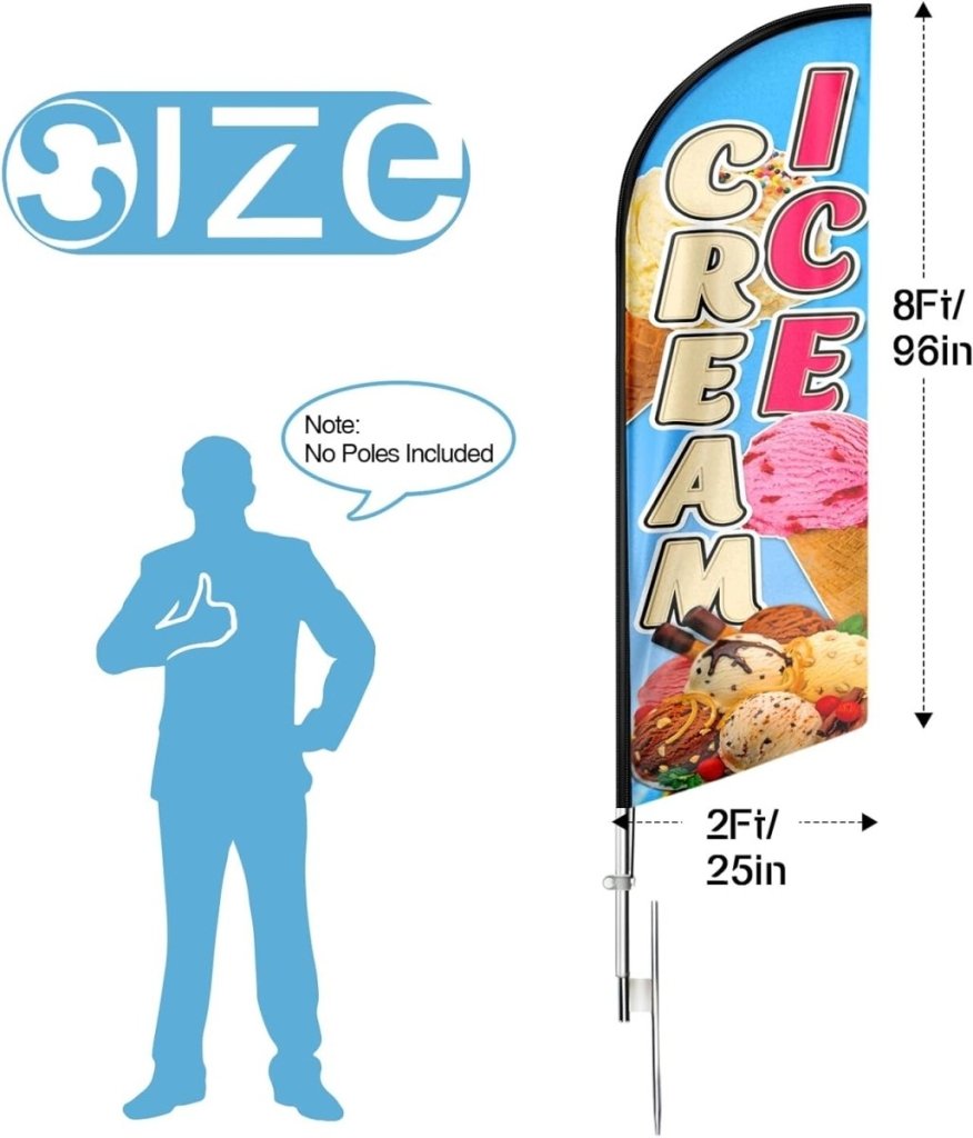 FSFLAG Ice Cream Feather Swooper Flag: 8Ft Advertising Banner for Ice Cream Business(Flagpole Not Included) - FSFlag