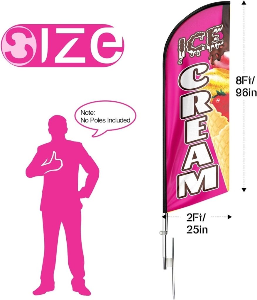 FSFLAG Ice Cream Swooper Flag: 8Ft Advertising Banner for Ice Cream Business(Flagpole Not Included) - FSFlag