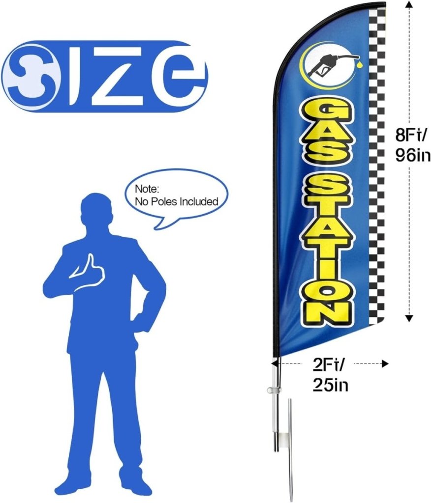 Gas Station Signs - 8ft Blue Gas Station Feather Flag for Gas Station Business（Flagpole Not Included） - FSFlag